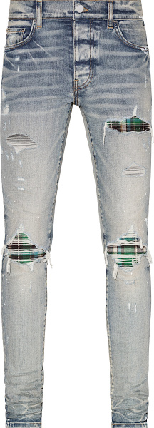 Amiri Clay Indigo And Green Plaid Mx1 Jeans