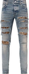 Amiri Clay Indigo And Leopard Patch Thrasher Jeans