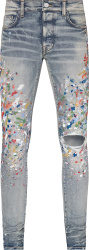 Amiri Clay Indigo And Multicolor Paint Splatter Jeans