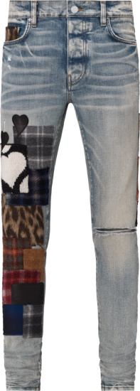 Amiri Clay Indigo And Multistyle Flannel Art Patch Jeans