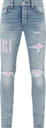 Stone Indigo & Pink Tie-Dye 'Core Logo' Jeans