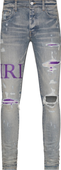 Amiri Clay Indigo And Purple Leather Stitch Logo Jeans