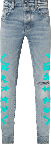 Amiri Clay Indigo And Turquoise Bones Patch Jeans