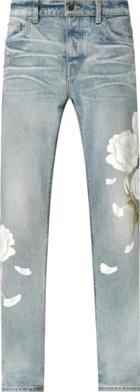 Amiri Clay Indigo And White Flower Painted Jeans