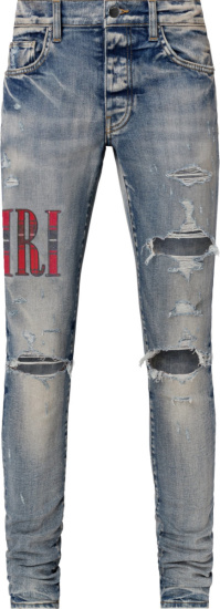 Amiri Clay Indigo And White Leather Logo Patch Jeans