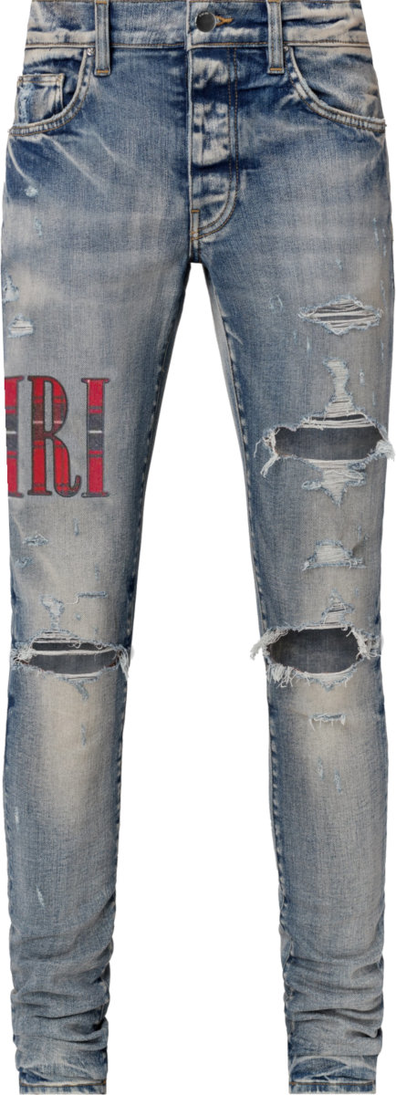 Amiri Clay Indigo & Red Flannel 'Core Logo' Jeans | INC STYLE