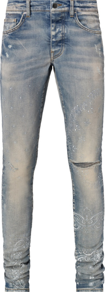 Amiri Clay Indigo Bandana Print Slit Knee Jeans