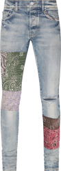 Amiri Clay Indigo Faded Bandana Art Patch Jeans