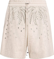 Amiri Cream Palm Tree Cut Out Leather Shorts
