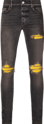 Amiri Dark Indigo And Yellow Suede Mx1 Jeans