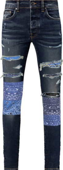 Amiri Deep Classic Indigo And Blue Bandana Art Patch Jeans