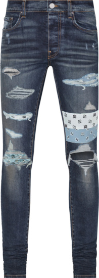 Amiri Deep Classic Indigo And Paisley Silk Art Patch Jeans