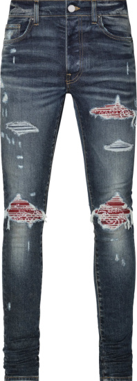 Amiri Deep Classic Indigo And Red Bandana Mx1 Jeans