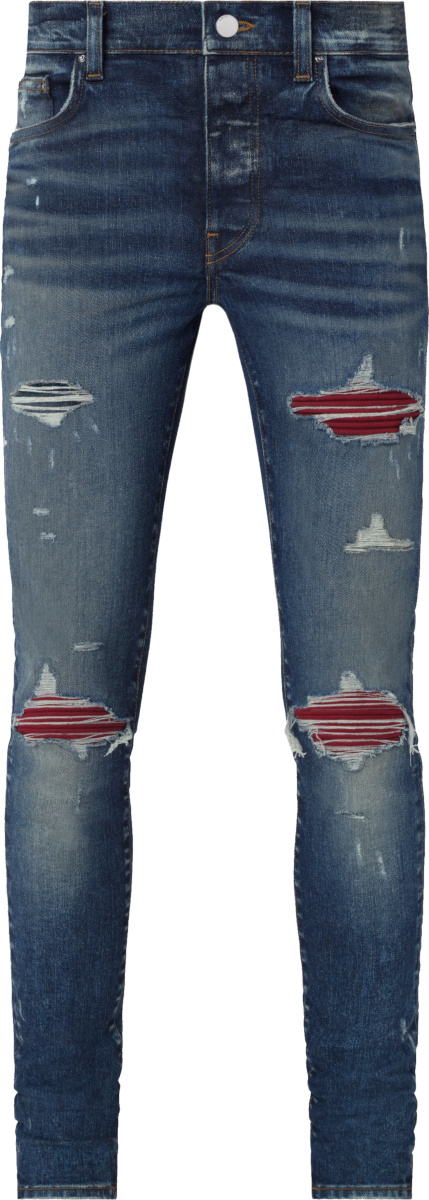 Amiri Deep Indigo & Red Suede 'Repair' Jeans | Incorporated Style