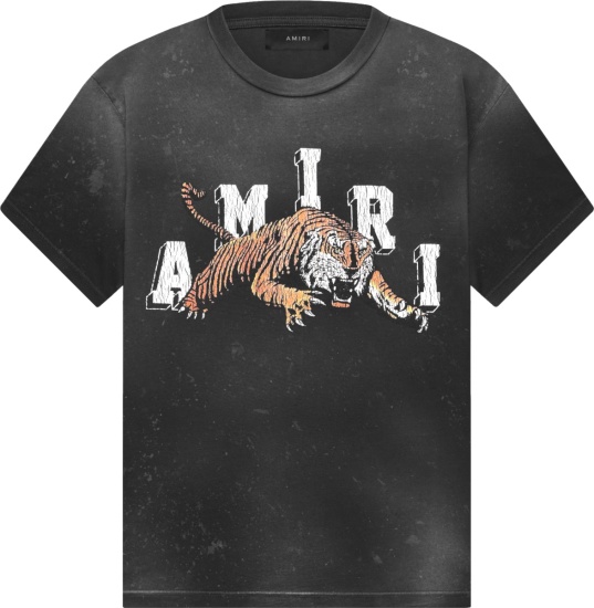 Amiri Faded Black Tiger Vintage Logo T Shirt