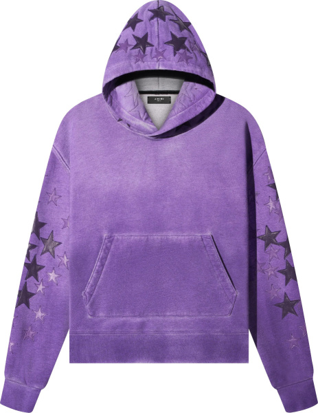 Amiri Faded Spray Pigment Dyed Purple Leather Star Patch Hoodie