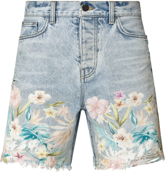 Amiri Floral Embroidered Denim Shorts