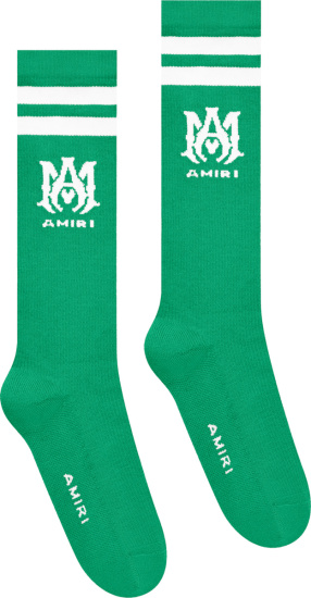 Amiri Green And White Ma Logo Striped Socks