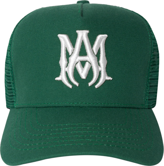 Amiri Green And White Ma Logo Trucker Hat