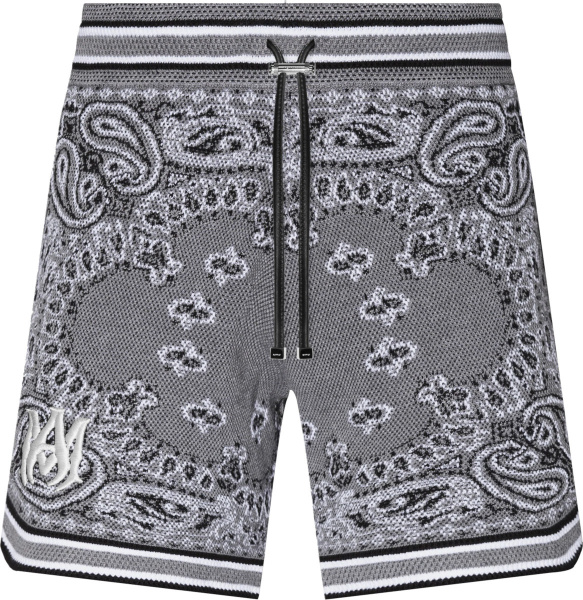 Amiri Grey Bandana Print Crocheted Bball Shorts