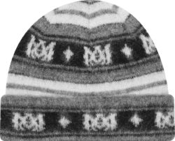 Amiri Grey Black White Logo Stripe Beanie Hat