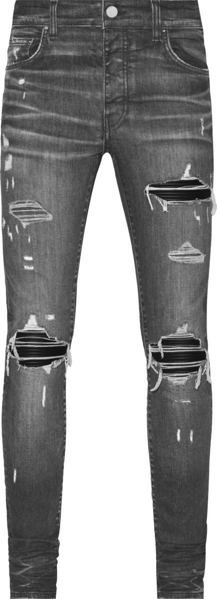Amiri Storm Grey & Black Leather 'MX1' Jeans | INC STYLE Amiri Storm Grey & Black Leather 'MX1' Jeans | INC STYLE