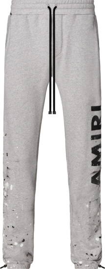 Amiri Grey Paint Splatter And Vertical Logo Sweatpants
