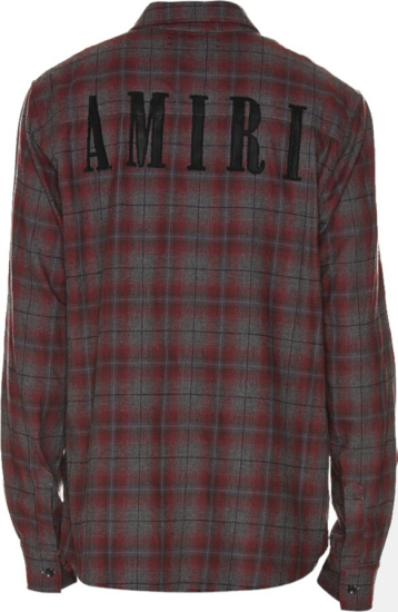 Amiri Grey Red Flannel Check Logo Shirt