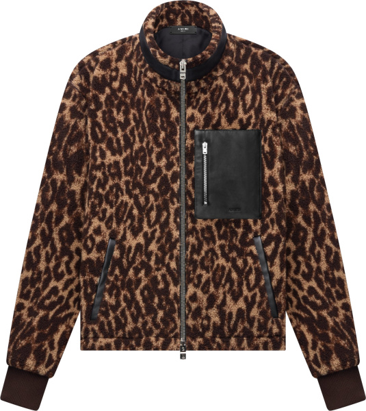 Amiri Leopard Print Polar Fleece Zip Sweatshirt