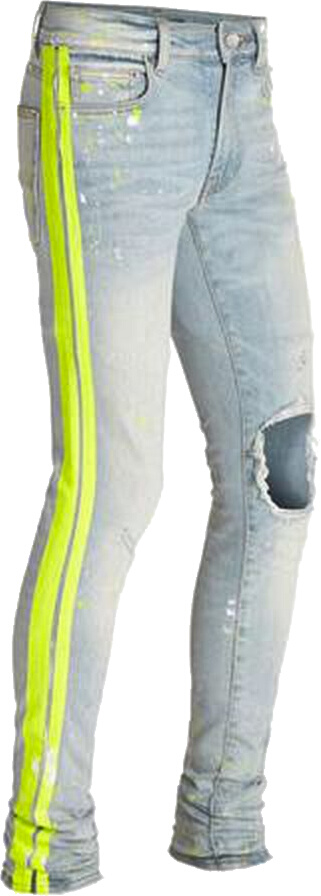 Amiri Light Indigo & Yellow-Stripe 'Track' Jeans | INC STYLE