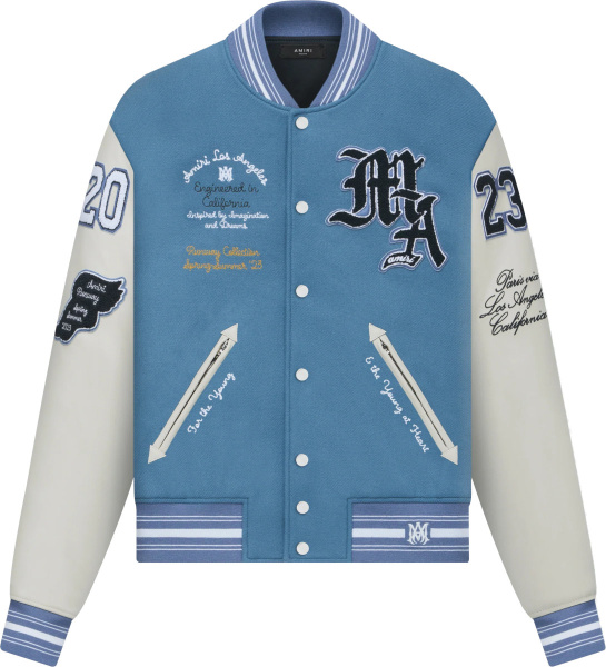 Amiri Light Blue And White Pegasus Oversized Varsity Jacket