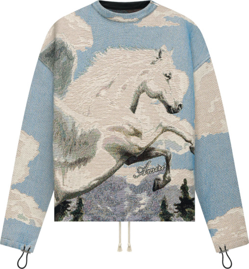 Amiri Light Blue And White Pegasus Tapestry Sweatshirt