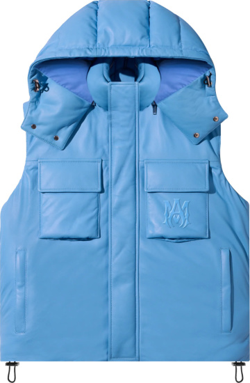 Amiri Light Blue Leather Down Puffer Vest