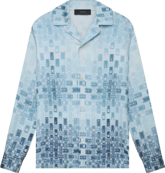 Amiri Light Blue Logo Tape Gradient Pajama Shirt