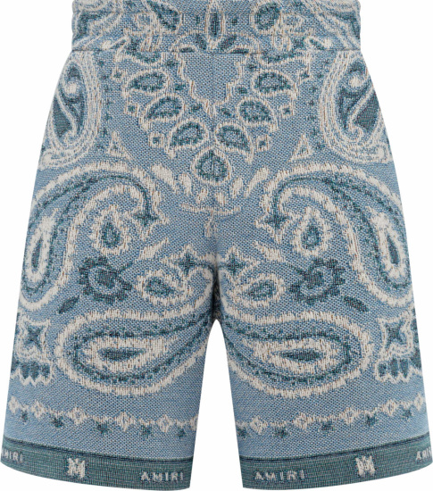 Amiri Light Blue Tapestry Bandana Shorts