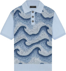 Amiri Light Blue Wave Embellished Polo Shirt
