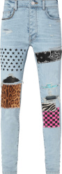 Amiri Light Indigo And Star Checkered Leopard And Zebra Art Patch Jeans