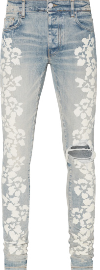 Amiri Light Indigo And White Hibiscus Print Jeans
