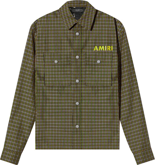 Amiri Neon Green And Grey Check Overshirt