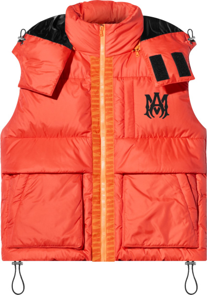 Amiri Orange And Black Ma Logo Down Puffer Vest