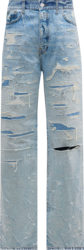 Amiri Perfect Indigo Crystal Embellished Repair Baggy Jeans