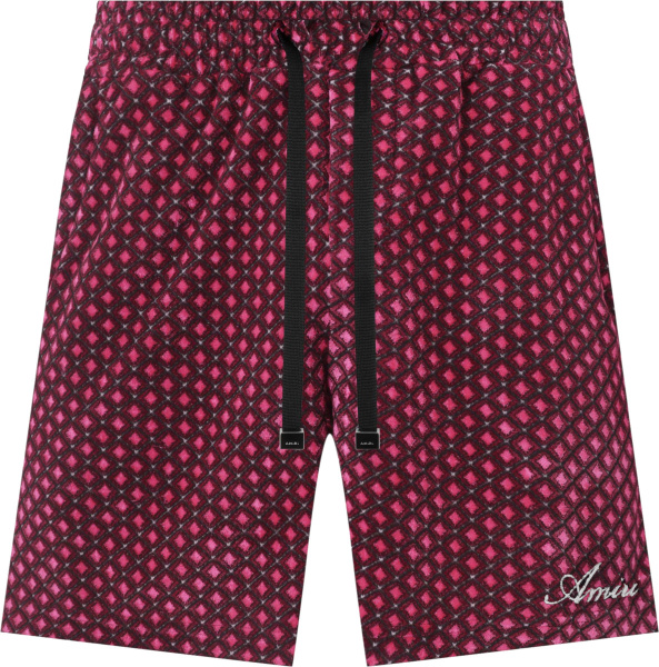 Amiri Pink And Black Diamon Velour Shorts