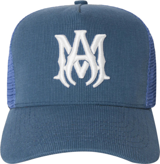 Amiri Pond Blue And White Ma Logo Trucker Hat
