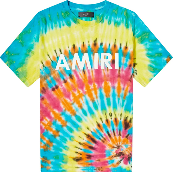Amiri Rainbow Tie Dye Logo Print T Shirt