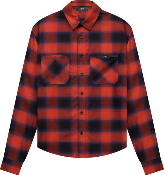 Amiri Red Black And Blue Logo Applique Flannel Shirt