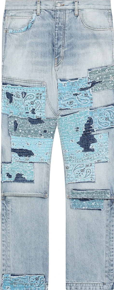 Amiri Stone Indigo And Blue Bandana Patch Carpenter Straight Jeans