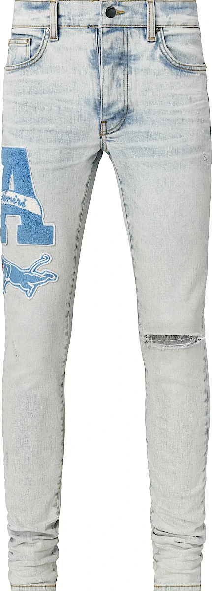 Amiri Vintage Sky Indigo And Light Blue Varsity A Logo Patch Jeans