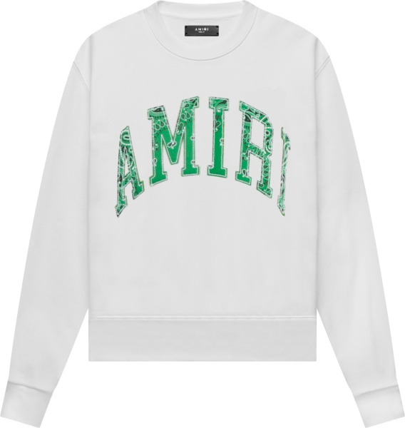 Amiri White And Green Varsity Logo Bandana Sweatshirt
