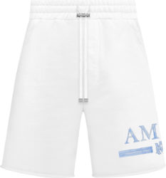 Amiri White And Light Blue Watercolor Ma Bar Logo Sweatshorts