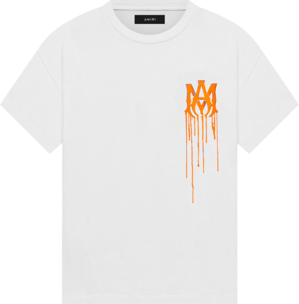 Amiri White And Orange Drip Ma Logo Print T Shirt